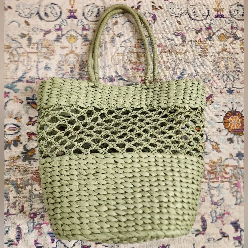 Wicker Beach Oversized Bag Sage Green Lightweight Summer Tote